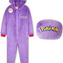 Pokemon One-Piece Pajamas for Boys Teens, Fleece Jumpsuit with Hood, Pikachu Snorlax Gengar Loungewear PJs, Gifts for Boys Size S
