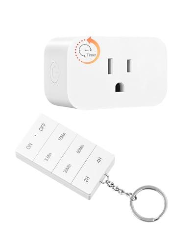 DEWNEWILS Remote Control Outlet with Timer, Indoor Remote Timer Outlet, 100FT Wireless Control Range, 15A/1875W, Remote Outlet Switch Countdown