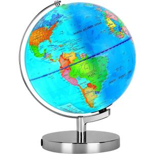6 in1 Illuminated World Globe for Kids & Adults All Ages High Clear Map, Illuminates Educational Interactive STEM Toy, Light Up Kids Globe Lamp,Gifts For Boys And Girls (8inch)