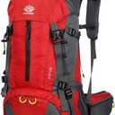 WoneNice 50L(45+5) Waterproof Hiking Backpack - Outdoor Sport Daypack with Rain Cover (Red)