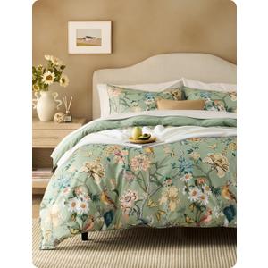 Bedsure PureWoven 100% Cotton Floral Duvet Cover Set , Queen, Green Garden
Reversible, Soft, Breathable, Zipper Closure, 8 Interior Ties, Machine Washable, 3 Pieces with 2 Pillow Shams, 90" X 90"