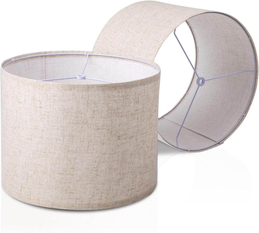 Drum Lampshade Set of 2, Lamp Shade for Table Lamps Floor Lamp, 13" Top X 13" Bottom X 10" High Large Lamp Shades, Modern Fabric Lampshades, Easy Assembly Replacement Lamp Shades Spider Fitter(Beige)