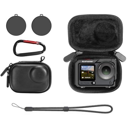 AMAZEAR Carry Case for DJI OSMO Action 6 Accessories, Action6 Portable and Compact Travel Bag Hard Leather Case with Soft Inner for Protection, Storage (Must Be Used with a Metal Cage), Black