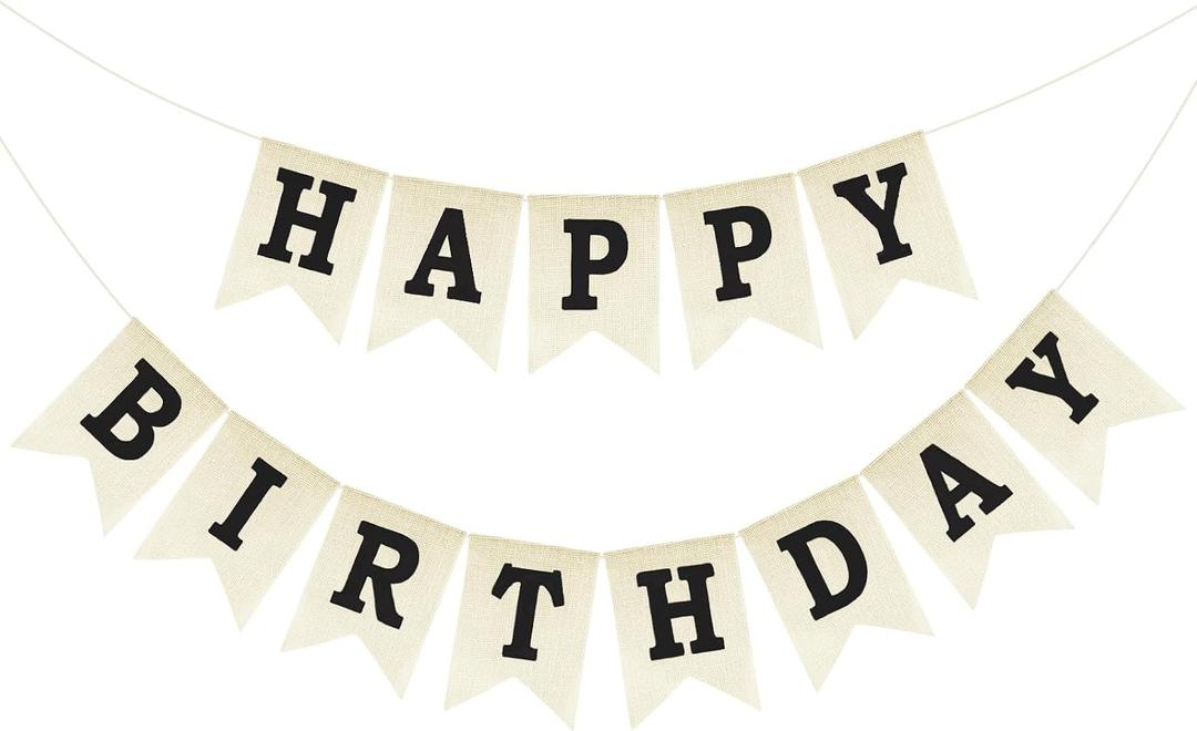 Anwyll Happy Birthday Banner - NO DIY Burlap Happy Birthday Banner Sign Happy Birthdays Party Decoration Happy Birthdays Banners Bunting for Women Men Girl Boy Celebration Party Backdrops (Black)