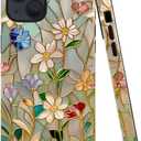 Case Compatible with iPhone 15 Plus,Fall Prevention Bright Hybrid 2-Layer Hard Shell Phone Case for Girls Boys,Stained Glass Bloom Flower