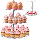 Tiered Cupcake Display Stand Rotatable Cake and Cupcake Tower Stand Combo Clear Acrylic Cake Holder with Tiered Tray for Dessert Pastry Birthday Wedding Party Table(3 Tire and Round)