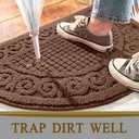 Half Round Indoor Door Mat 18"X30",Non Slip Machine Washable Entryway Rug for Front/Back Door,Half Circle Absorbent Low Profile Entrance Floor Mat Welcome Mat for Muddy Shoes and Paws-Brown