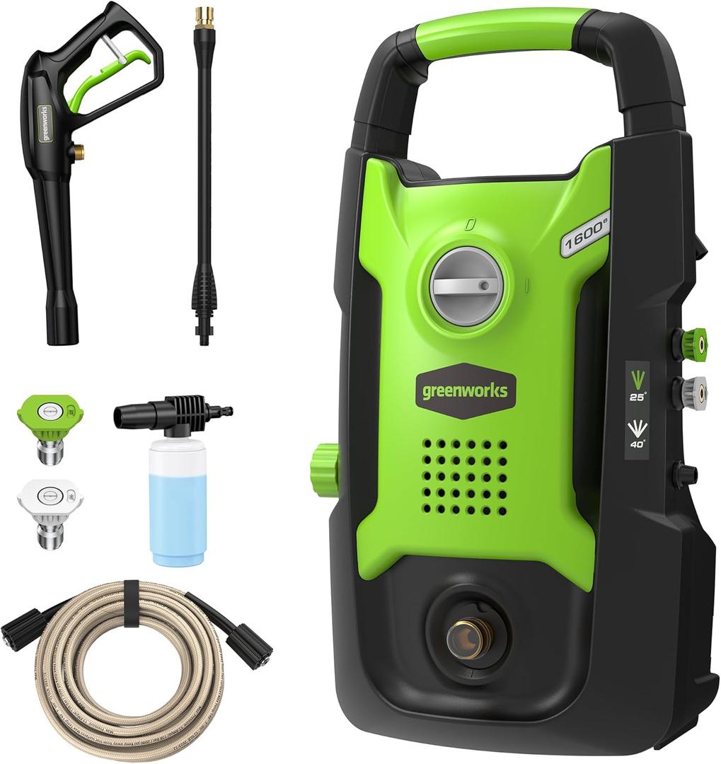 Greenworks Compact Electric Pressure Washer, 1.2 GPM (CSA Certified, Lightweight, 20 FT Tangle-Free Hose, 35 FT Power Cord) Great For Cars, Fences, Patios, Driveways, Decks and Patios