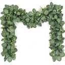 Artflower 2 Pack Artificial Eucalyptus Garland, 5.9ft/pcs Faux Silver Dollar Eucalyptus Greenery Garland Vines for Table Wedding Backdrop Arch Wall Party Mantle Festival Decor