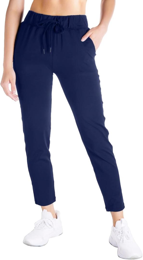 Yogipace Women's 7/8 On The Go Ankle Pants with Pockets, Stretch Travel Pants, Yoga Casual Lounge Wear,Dark Blue,27",Size L