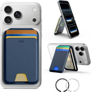 ESR for MagSafe Wallet Stand, RFID Blocking with MagSafe Ring, 5 Card Holder for Phone Case, Slim Leather Magnetic Wallet for iPhone 17e/17/16/15/14/13/12 Series(Not for Mini), Selected Samsung, Blue