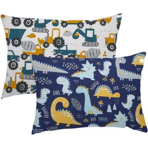 Kid Toddler Pillowcase,2 Packs 100% Cotton Pillow Cover for Kids Bedding,14x20 Pillowslip Case Fits Pillows Sized 13x18 or 14x19,Envelope Closure Dinosaurs Trucks Travel Pillow Pillowcase