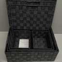 Uvellgift Storage Bins with Lids, Woven Storage Box Organizer Containers Decorative Baskets Cube for Clothes Bedroom Closet Office (5 Pack, Grey)