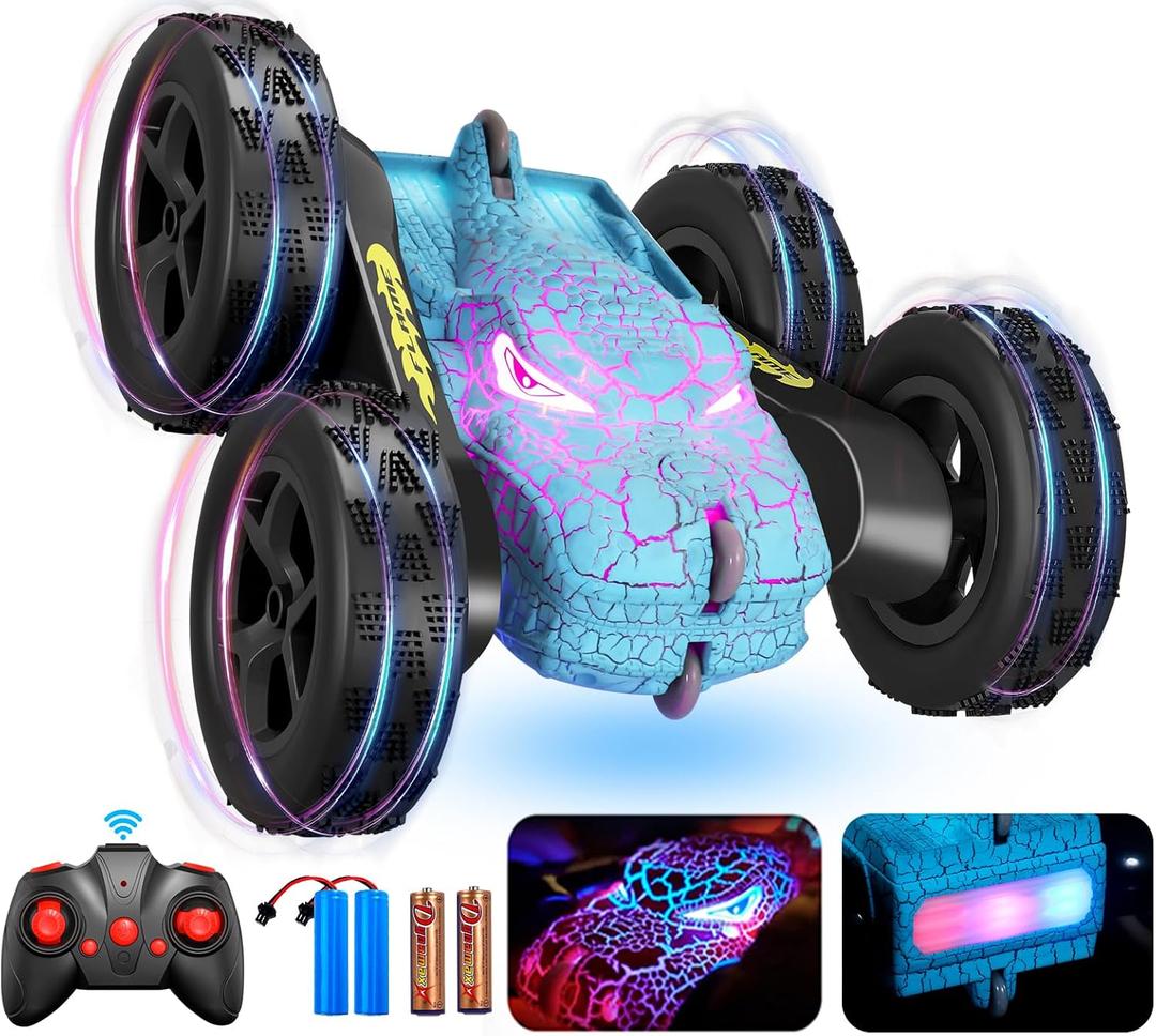 M SANMERSEN Remote Control Car, Dinosaur RC Cars, Fast RC Car, Kids Remote Control Cars for Boys 8-12,with Crackle Light, Rechargeable, Auto Demo All Terrain Toys, Birthday Gift for Boys Grils (Blue)