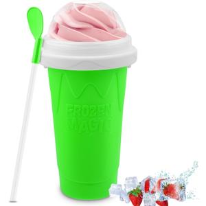 Slushie Maker Cup, DIY Magic Slushy Maker Squeeze Cups, Portable Smoothie Squeeze Cups for Juices, Milk and Ice Cream Make, Double Layer Squeeze Slushy Maker Cup, Birthday Gifts for Family (Green)