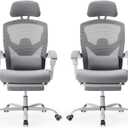 Sweetcrispy Office Computer Desk Chair with Footrest,Ergonomic High-Back Mesh Rolling Work Swivel Chairs with Wheels,Comfortable Lumbar Support,Comfy Arms for Home,Bedroom,Study,Student,Light Grey