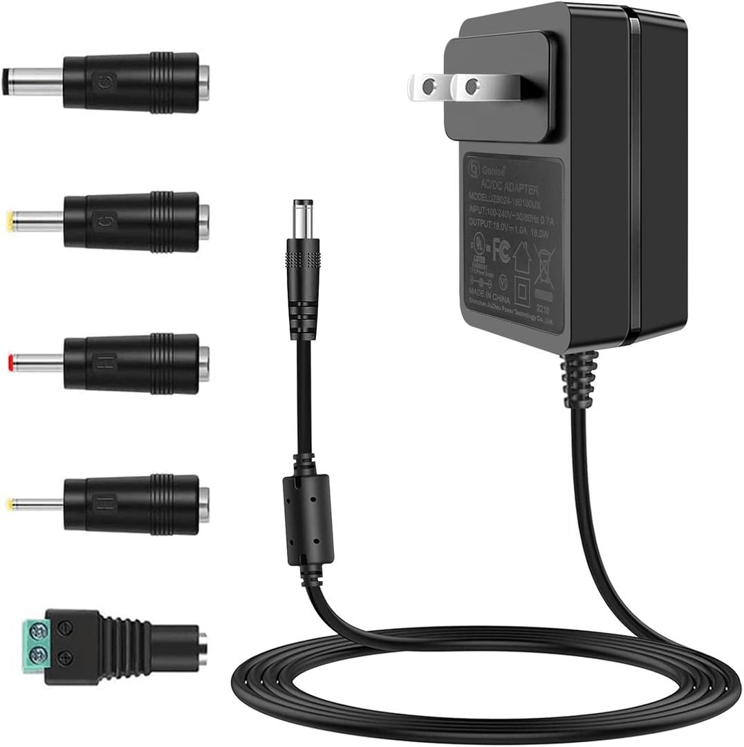 Gonine 18V 1A Power Supply Cord UL Listed, 100V -240V AC to DC 18Vdc Power Adapter fit for 1.0a 1000ma 0.75a 750ma 0.6a 600ma 0.5a 500ma. (Not 18V Battery Charger)