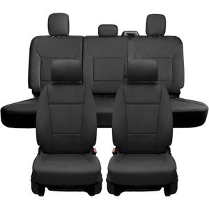 Front & Rear Full Set Cloth Seat Covers for Ford F150 2015-2026 F150 Lightning 2022-2025 F250 F350 Super Duty 2017-2026 Crew Cab Foam Padded Bucket Seat Covers - Black