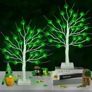 St Patricks Day Decorations 2 Pack 24 Inch Shamrock Tree Lights, USB or Battery Operated Saint Patricks Day Decor Tree with 24 LED Shamrock Lights, St. Patrick's Day Lights for Home Party Table Office