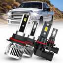 LED Bulbs combo, compatible with (2001-2004) FORD F-250 / F-350 / F-450 / F-550 LED Bulbs combo, 9007/HB5 High/Low Beam Bulbs +9145 LED Fog Light Bulbs, Pack of 4