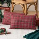 AQOTHES Pack of 2 Christmas Plaid Decorative Throw Pillow Covers Scottish Tartan Cushion Case for Farmhouse Home Holiday Decor Red and Green, 12 x 20 Inches