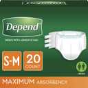 Depend Incontinence Protection with Tabs, Maximum Absorbency, S/M, 60 Count (3 Packs of 20)