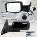 Left Driver Side Mirror Compatible With 2013-2018 Ram 1500 2500 3500 With Power Folding Power Glass Heated Temperature Sensors Turn Signal Puddle Lights Black Replace#68096197AF (10+2Pins)