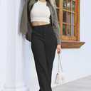 Balleay Art Women Straight Leg Dress Pants High Elastic Waisted Slacks Business Casual Work Office Trousers (Black, XL)