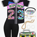 80s/90s Halloween Outfit for Women Hip Hop Costume Kit 90s Rapper Accessories Baseball Jersey Fanny Pack Yoga Pant, Size -L