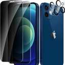 2+2 Pack for iPhone 12 Mini Privacy Screen Protector with Camera Lens Protector, Anti Spy Tempered Glass Protection Film 9H Hardness, Scratch Resistant, Case Friendly