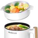 Audecook Hot Pot Electric with Steamer, 1.8L Portable Mini Travel Cooker, Multifunctional Non-Stick Electric Skillet for Stir Fry/Stew/Steam, Perfect for Ramen Noodles/Pasta/Egg/Soup/Oatmeal (White) (1.9 Quarts)
