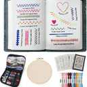 Embroidery Stitch Book Kit Embroidery Kit for Beginners Cross Stitch Kits Includes 106 Patterns,Portable Needlepoint Kit and Sewing Tools,Hand Sewing Linen Fabric Book for Beginners and Craft Lovers
