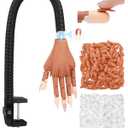 Practice Hand for Acrylic Nails, Flexible Nail Practice Hands Magnetic Fake Hands for Nails Practice, Movable Nail Mannequin Hand with 200PCS Nail Tips for Beginners