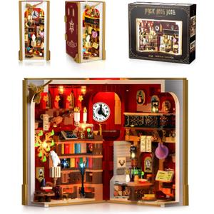 Magic Booknook Building Set with LED Light, 3.6mm Mini DIY Bookend Building Kit for Bookshelf & Home Decor, 1015 PCS Miniature Book Nook Building Block Model for Kids Adults Boys Girls Age 8+
