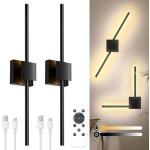 Torchlet Battery Operated Wall Sconces with Remote Control, Dimmable Wall Sconces Set of Two with DIY Independently Rotatable Lamppost, 3000K-6000K LED Wall Lights for Living Room, Bedroom, 28.3 Inch (Black)