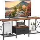 TV Stand with Fabric Drawer, Entertainment Center for 50 55 Inch TV, Industrial TV Console Table with Open Storage Shelves for Living Room, Bedroom, Rustic Brown