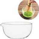 Glass Matcha Bowl With Pouring Spout, Ceremonial Mixing Chawan, 4.5 in, Clear Japanese Style Matcha Green Tea Cup, Hammer Spouted Matcha MixerMatcha BowlsGlass, transparent, no lines (370ML)