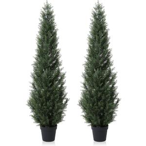 5FT Artificial Cedar Topiary Trees for Outdoors Potted Fake Cypress Trees Faux Evergreen Plants for Home Porch Decor Set of 2