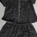 Womens Silk Satin Pajamas Loungewear Two-Piece Sleepwear Button-Down Floral Pj Set XS-4XL (Large)