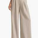 Women's Casual Wide Leg Dress-Pants, High Elastic Waisted in The Back Business Flowy Trousers with Pockets LG Tan L