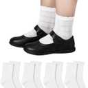 Shyyween 4 Pairs Girls White Ruffle Socks Kids Cotton School Uniform Dress Socks Crew Ankle Size 4-12 Years (White)