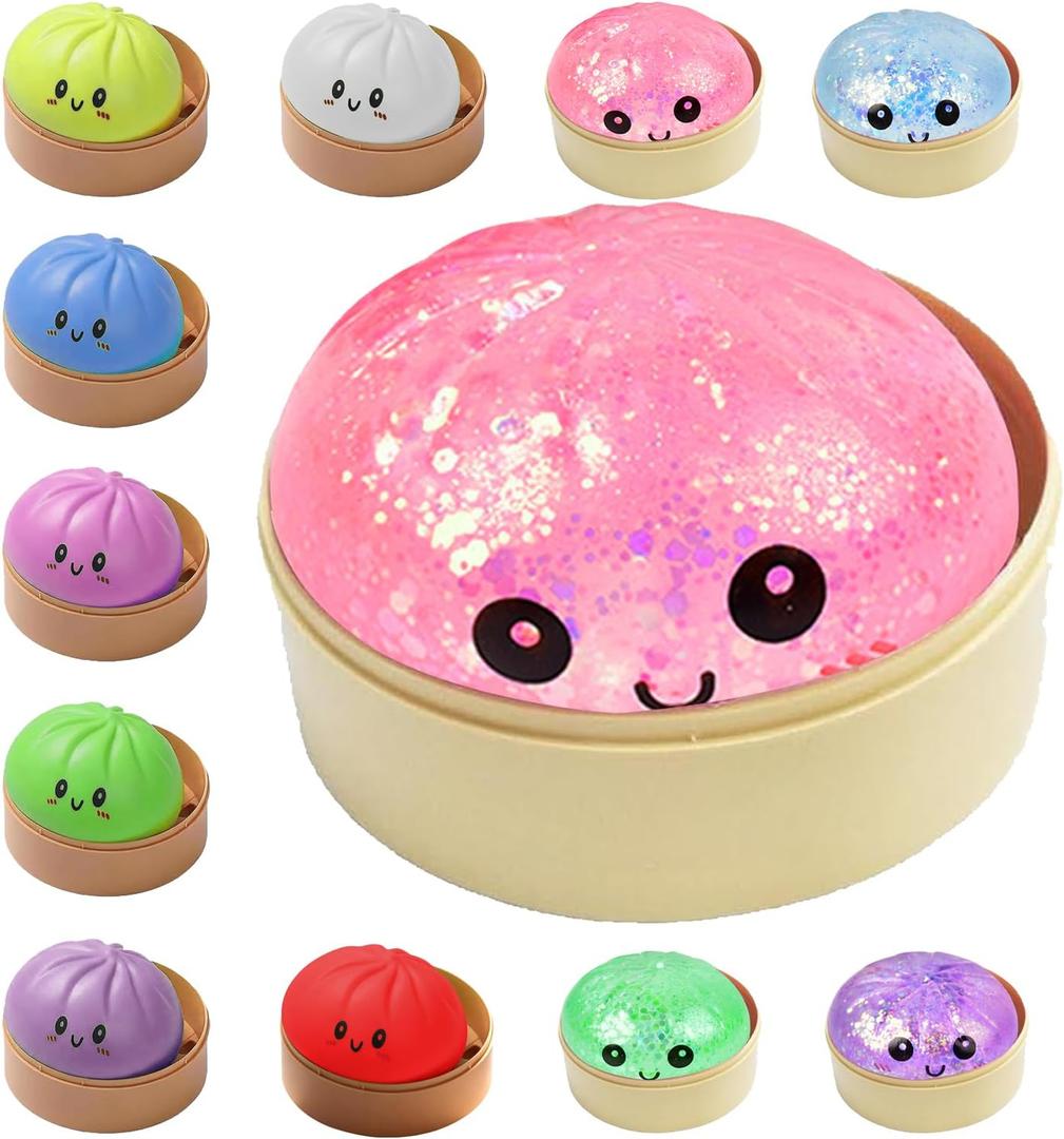 Dumplings Squishy Mystery Mini Dumplings Squishy Stress Balls Fidget Sensory Toy Soft Squeeze Decompression Dough (Pink-A)