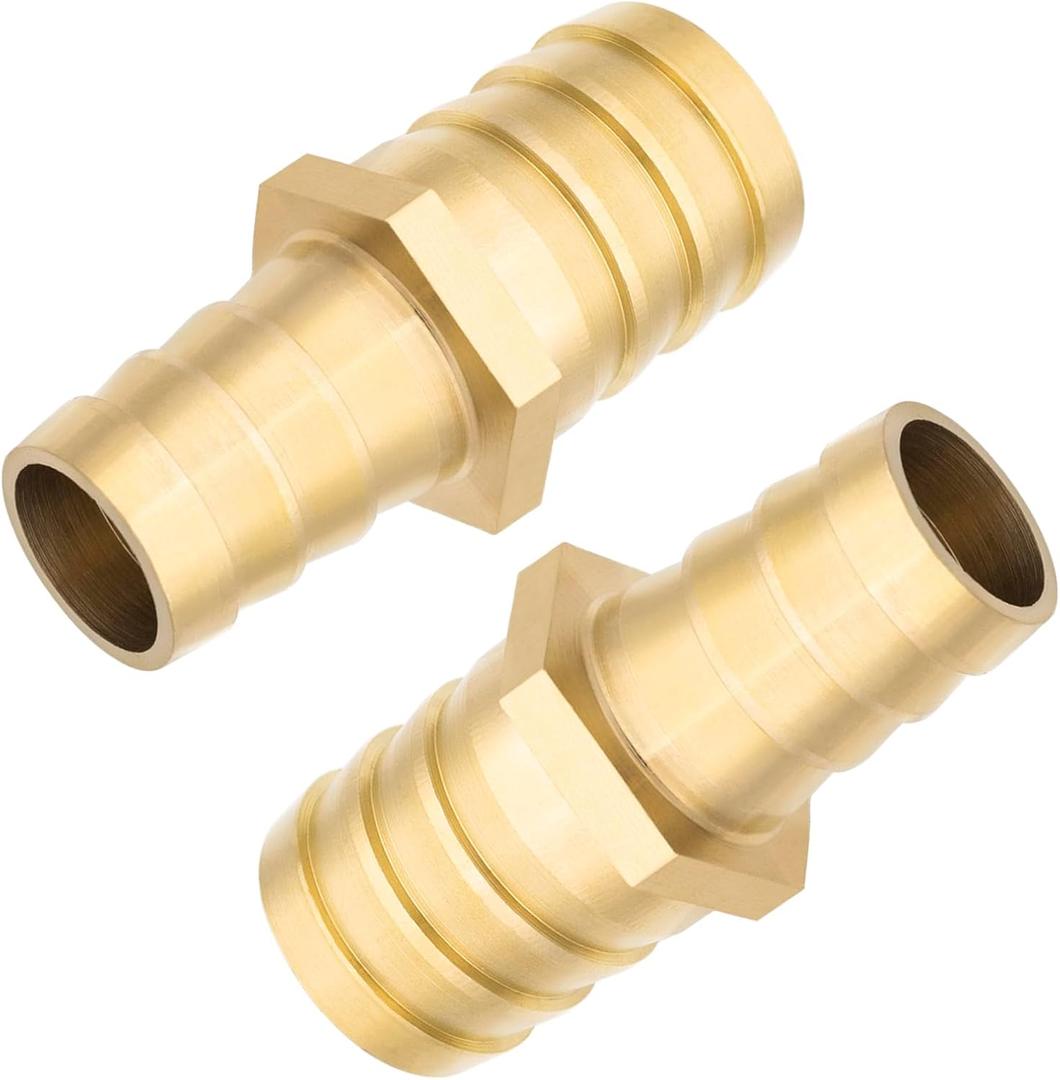 Yoebor Brass Hose Barb Fitting Reducing Union 1" Barbed x 1/2" Barbed Reducer Splice Coupling Mender (Pack of 2)