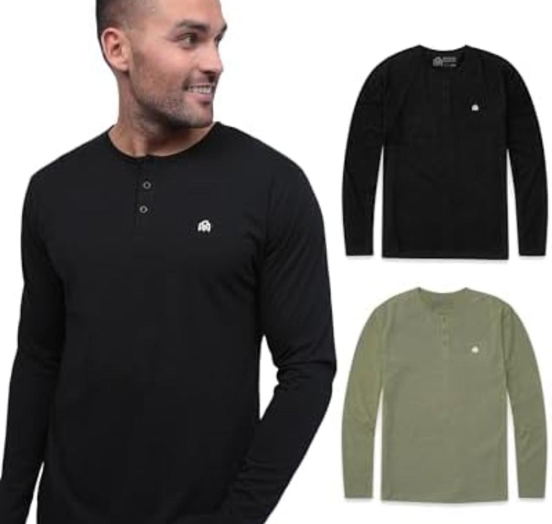 INTO THE AM Long Sleeve Henley Shirts for Men S - 4XL Casual Lightweight Fitted Longsleeve