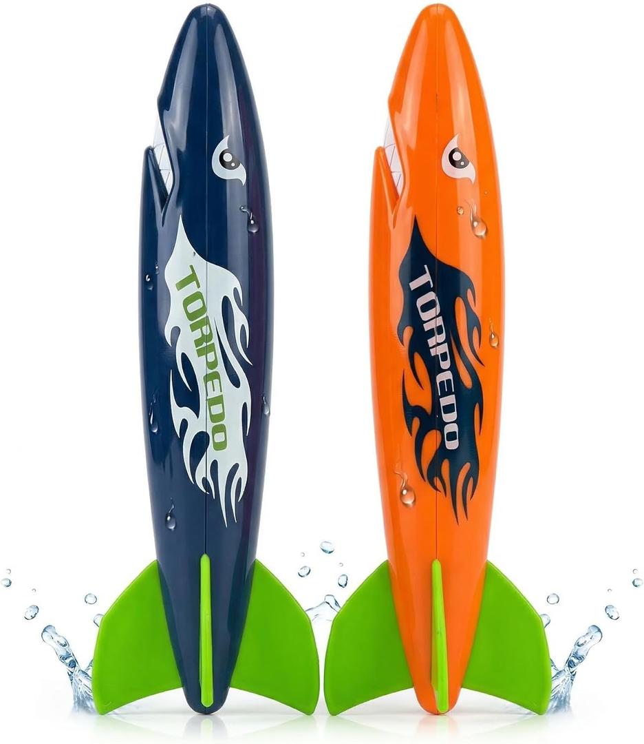 haomsj 9'' Large Shark Torpedo Pool Diving Toys for Kids Ages 4-12 2-Pack Fast Sinking Dive Toy for Family Pool Games Water Play Toys for Swimming Training Lessons & Summer Outdoor Pool Party Toy