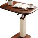 360 Degree Laptop Table, C-Shaped Side Table, Walnut Tray White Stand, X-Large