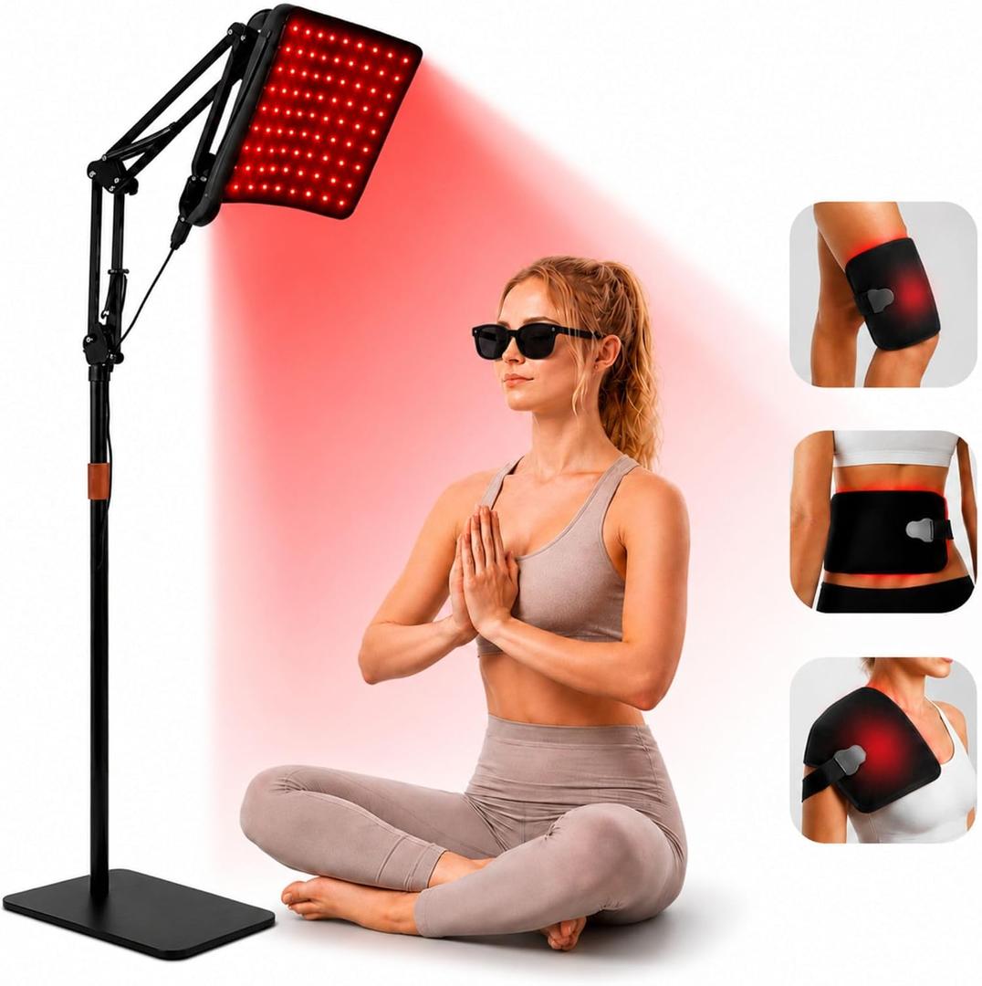 Red Light Therapy for Face and Body, 2-in-1 Adjustable Stand & Wrap Belt, 660nm 850nm Near Infrared Light Therapy Device with 5 Power Modes, 10-90 Min Timer Settings for Skin & Muscle Recovery