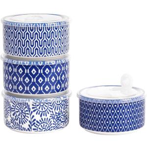 Selamica Ceramic Bowls with Lids,14 OZ Small Serving Bowls with Lids for Lunch Picnic Microwave Safe, 5 Inch Kitchen Food Storage Bowls Set of 4 for Prep, Salad, Pasta, Cereal, Vintage Blue