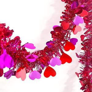 33 Ft Valentines Tinsel Garland Valentines Day Red & Rose Shiny Thick Metallic Heart Garland Valentine's Day Decorations for Valentine Home Indoor Outdoor Anniversary Wedding Hanging Decor Supplies
