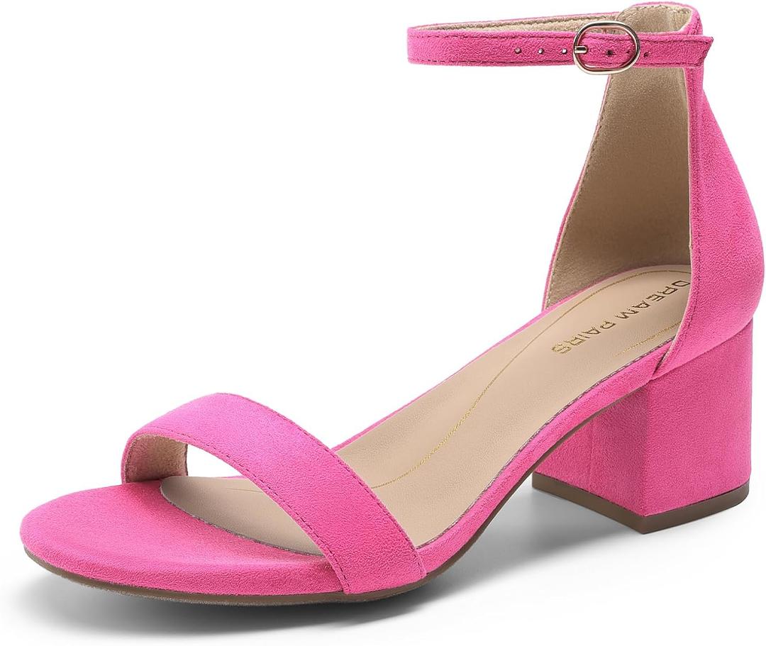 DREAM PAIRS Womens Low-Chunk Low Heel Pump Sandal, Size 8, Fuchsia/ Suede, LOW-CHUNK
